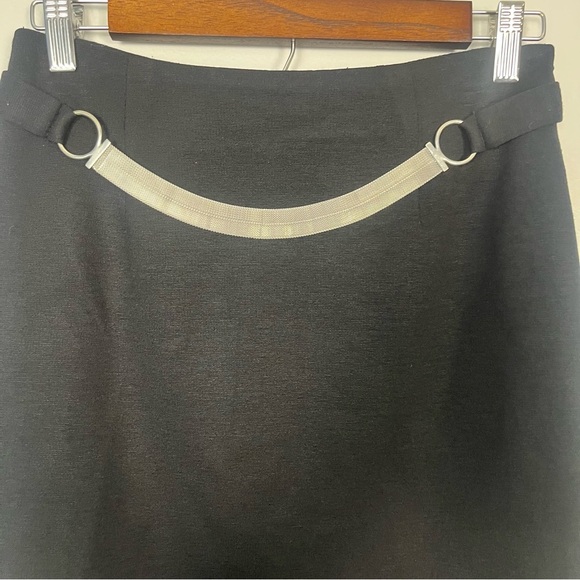Vintage cache black mini skirt with silver chain belt size 4 90s office siren - Picture 2 of 6